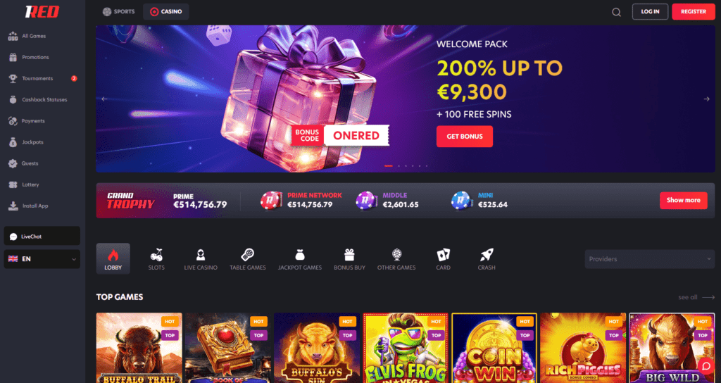 1RED Casino Dashboard