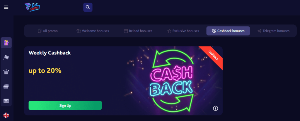 7Bit Casino Dashboard Cashback Bonuses