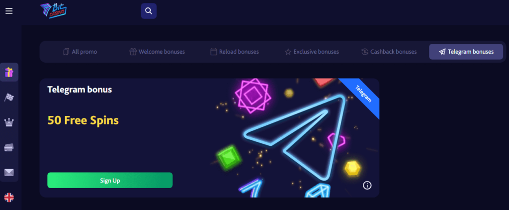 7Bit Casino Dashboard Telegram Bonus