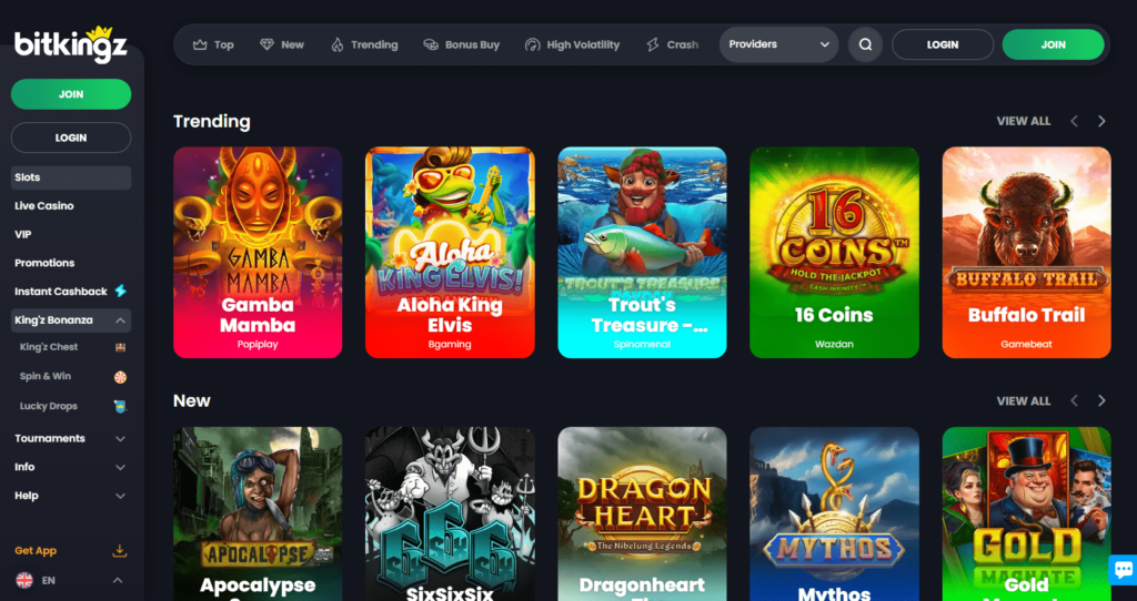 Bitkingz Casino Dashboard Games