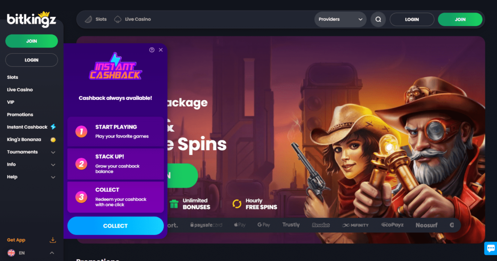 Bitkingz-Casino-Dashboard-Instant-Cashback