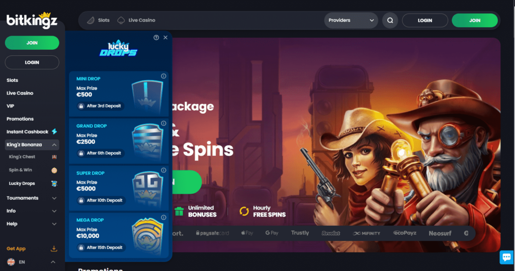 Bitkingz Casino Dashboard Lucky Drops