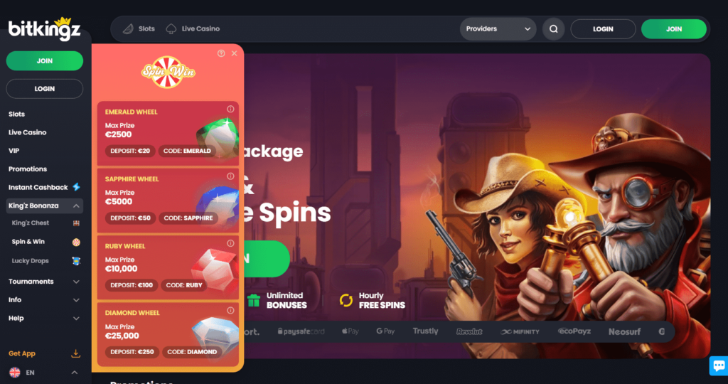 Bitkingz Casino Dashboard Spin & Win