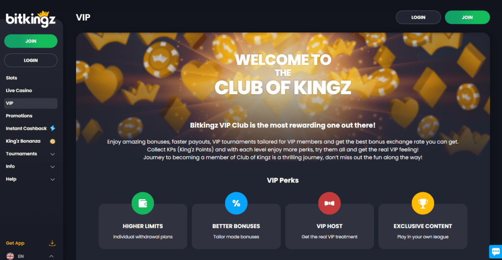 Bitkingz Casino Dashboard VIP