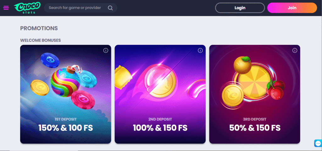 Crocoslots Casino Dashboard Welcome Offer