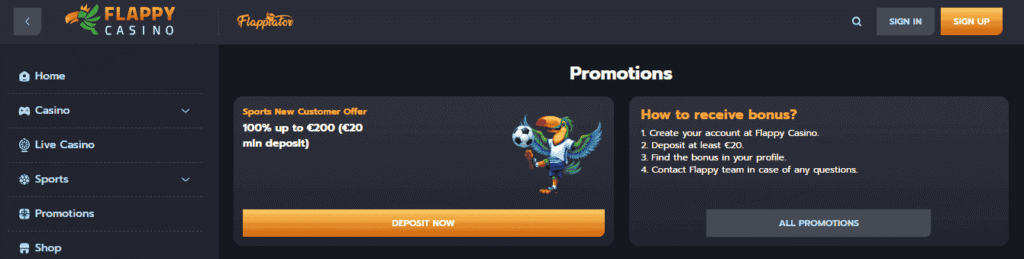 Flappy Casino Sport Welcome offer