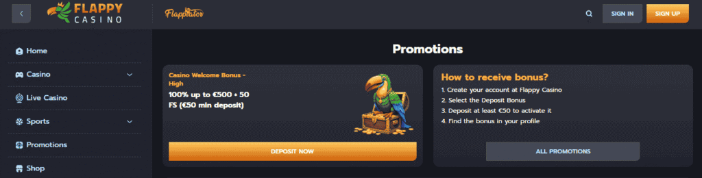 Flappy Casino High Roller Welcome Bonus