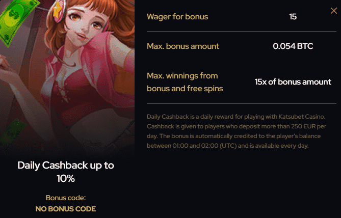 Katsubet Casino Dashboard Daily Cashback