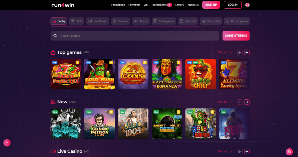 Run4Win Casino Dashboard Games