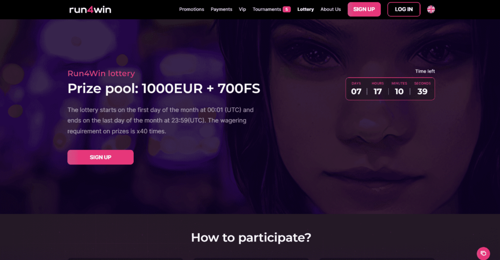 Run4Win Casino Dashboard Lottery