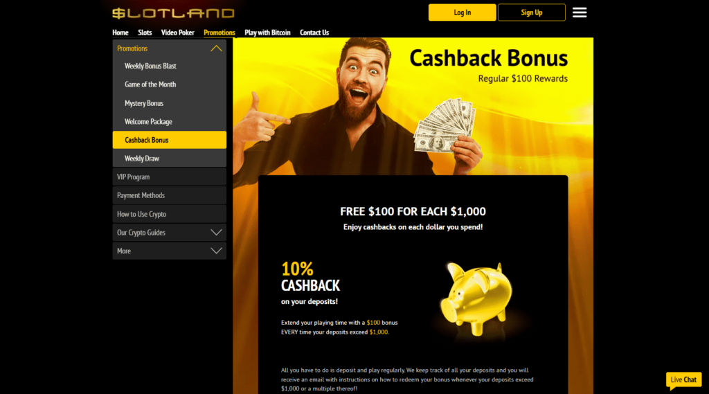 Slotland Casino Cashback