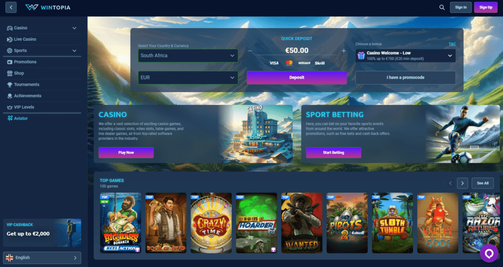 Wintopia Casino Dashboard