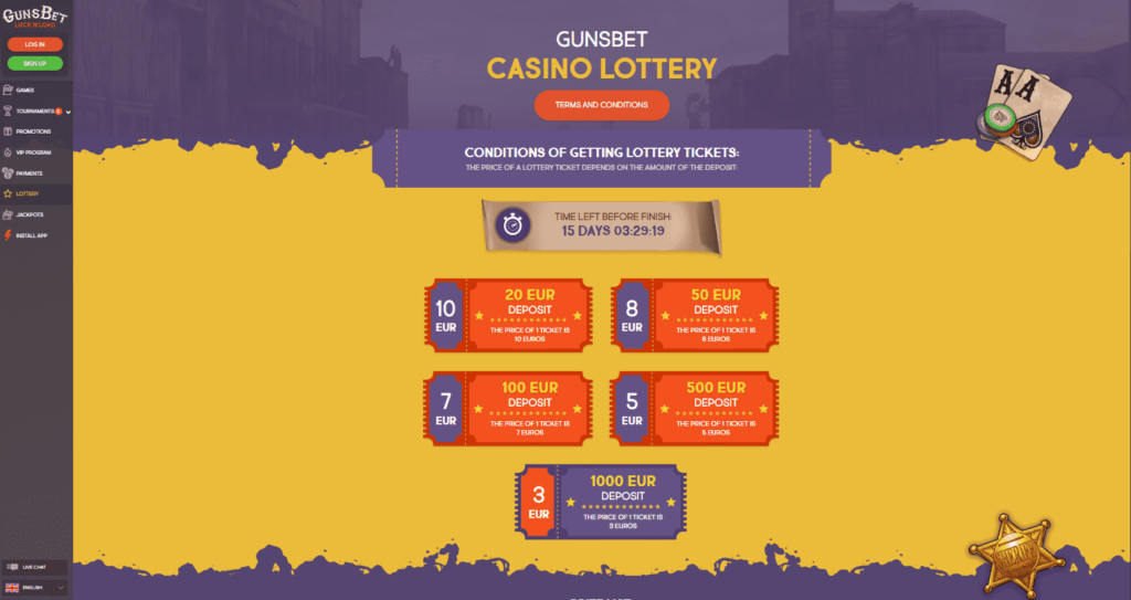 Gunsbet Casino Dashboard Lottery